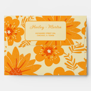 Elegant Orange Boho Floral Engagement Stationery Envelope