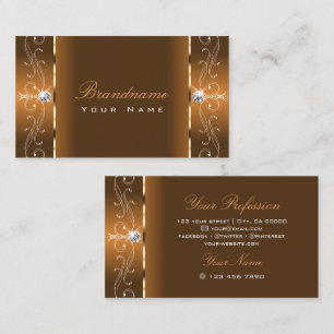 Elegant Orange Brown Squiggled Jewels Ornamental Business Card