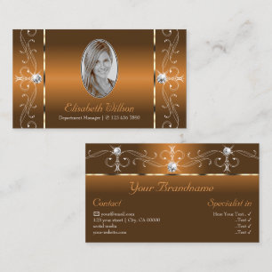 Elegant Orange Brown Squiggled Jewels with Photo Business Card