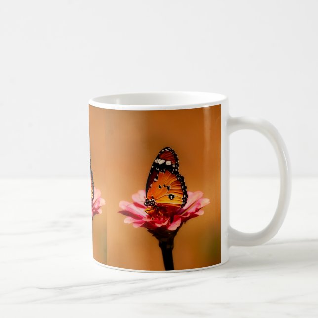 Elegant Orange Butterfly on Pink Flower Coffee Mug (Right)