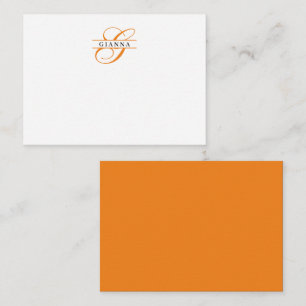 Elegant Orange Calligraphy Split Monogram Card
