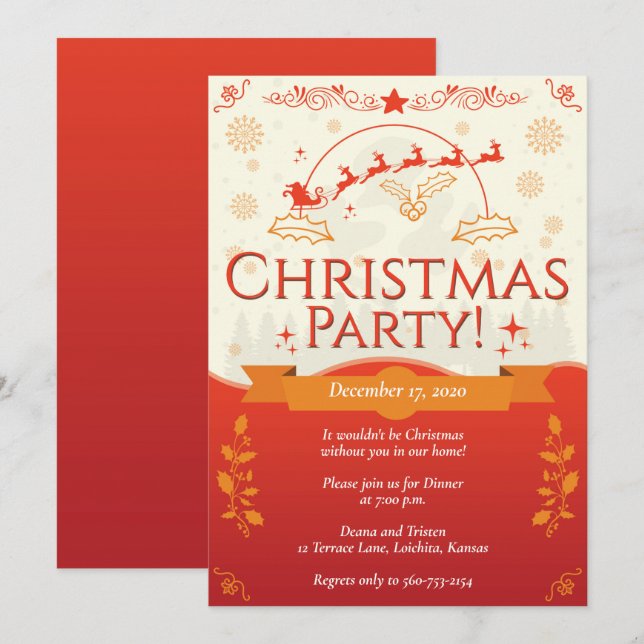 Elegant Orange Christmas Party Invitation (Front/Back)