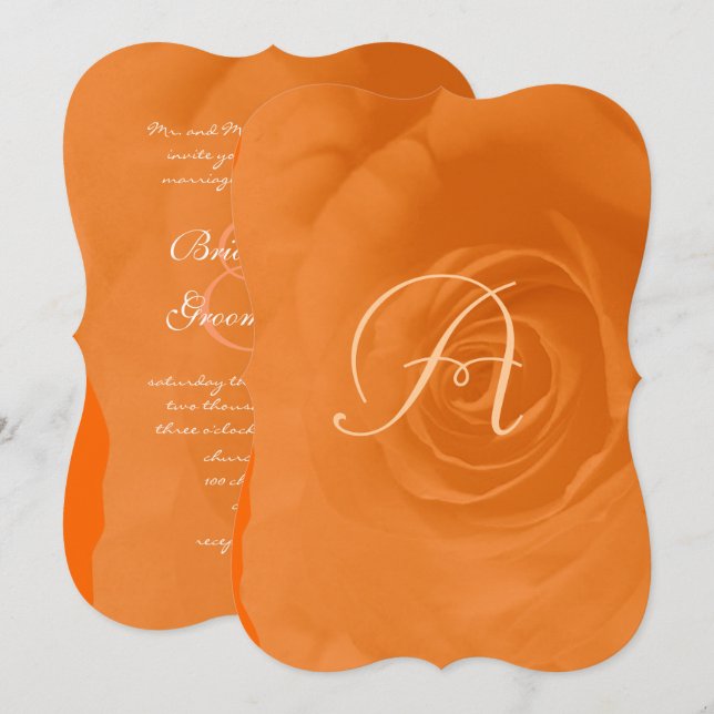 Elegant Orange Coral Rose Wedding Invitation (Front/Back)