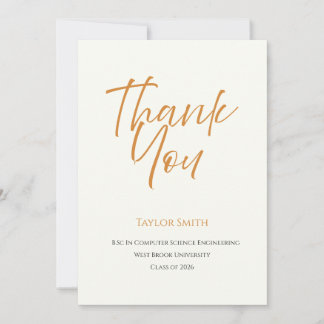 Elegant orange & cream minimal typescript Grad Thank You Card