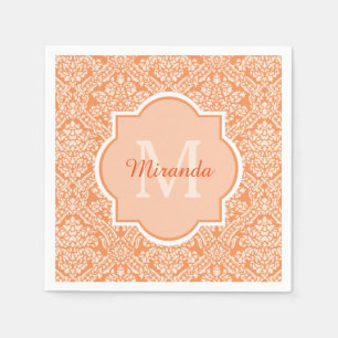Elegant Orange Damask Pattern Monogram and Name Napkin