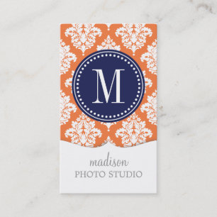 Elegant Orange Damask Personalised Business Card