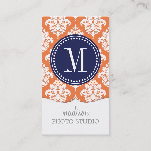 Elegant Orange Damask Personalised Business Card (Front)
