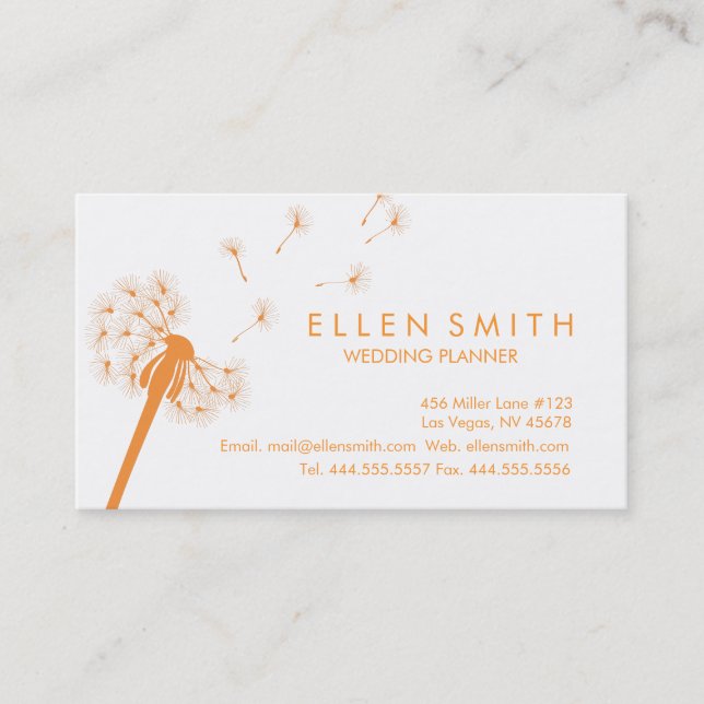Elegant Orange Dandelion Business Card (Front)
