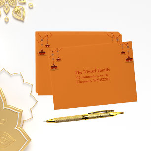 Elegant  orange diyas  with custom text diwali envelope