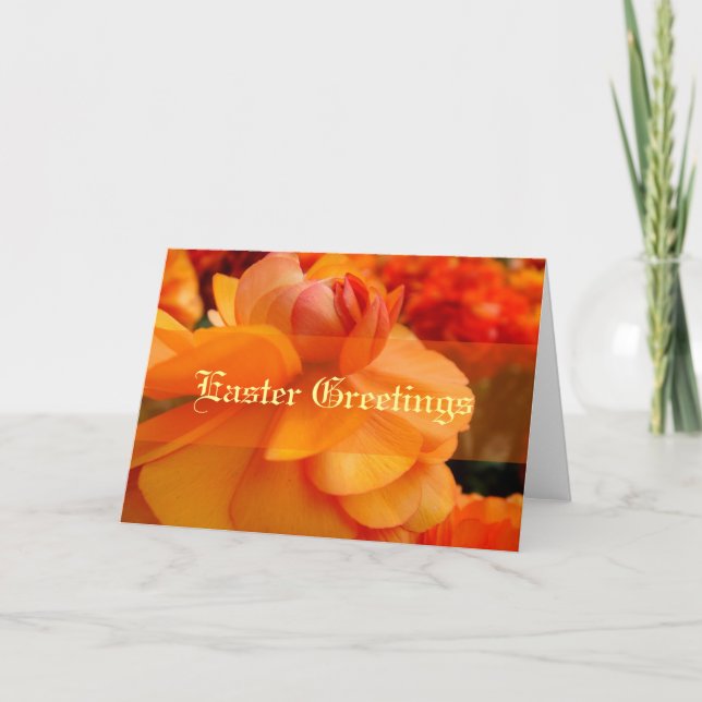 Elegant Orange Easter Flower Greeting Card (Front)
