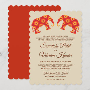 Elegant Orange Elephants Indian Wedding Invitation
