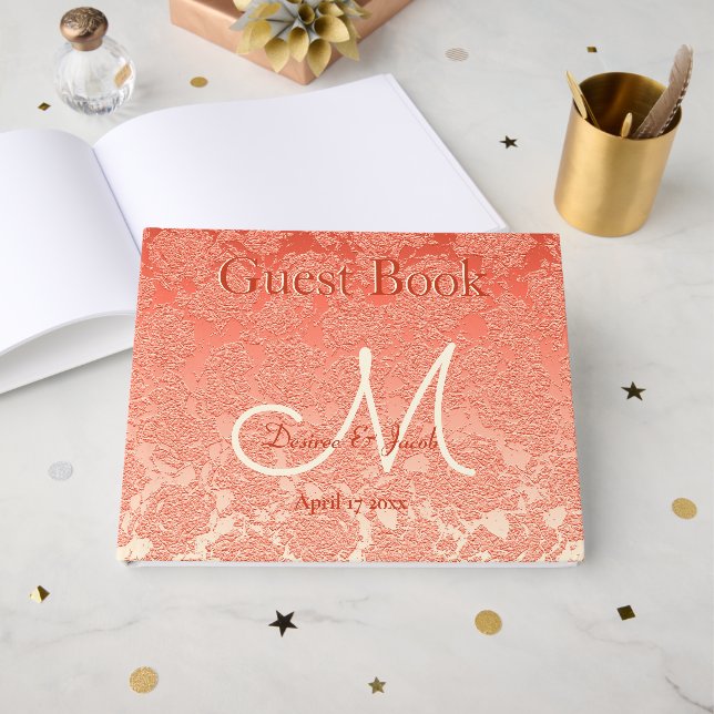 Elegant Orange Fall Wedding Reception Monogram Guest Book (Front Open)