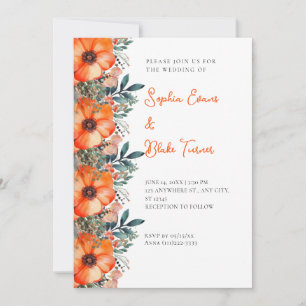 Elegant Orange Floral and Greenery White Wedding Invitation