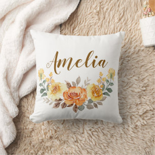 Elegant Orange Floral Baby Shower Throw Pillow