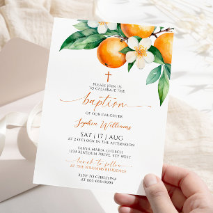 Elegant Orange Floral Baptism Invitation