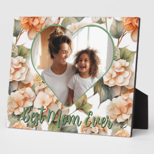Elegant orange floral Best Mum Ever photo template Plaque