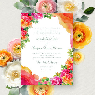 Elegant Orange Floral Bougainville Italy Wedding Invitation