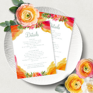 Elegant Orange Floral Bougainville Wedding Details Enclosure Card