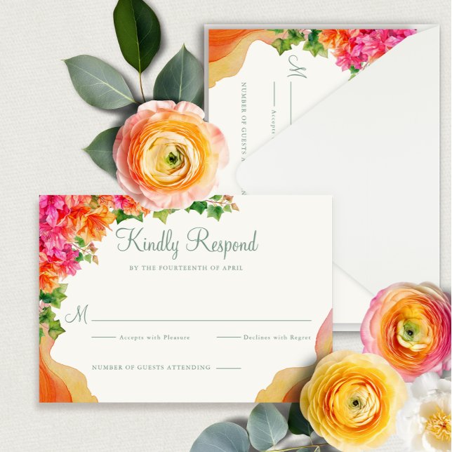 Elegant Orange Floral Bougainville Wedding RSVP Enclosure Card (Creator Uploaded)