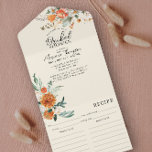 Elegant Orange Floral Bridal Shower & Recipe  All In One Invitation<br><div class="desc">Elegant orange florals bridal shower invitation that could be for summer or early fall.  Featuring a watercolor illustration with white and orange flowers with some greenery and recipe card for a unique chic look. Other colours available in the collection.</div>