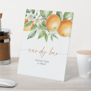 Elegant Orange Floral Candy Bar Pedestal Sign