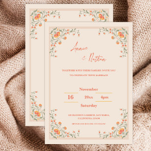 Elegant Orange Floral Frame Wedding Invitation