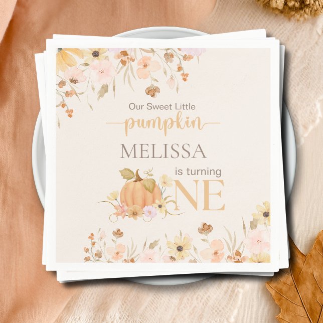 Elegant Orange Floral Our Little Pumpkin Birthday  Napkin (Creator Uploaded)