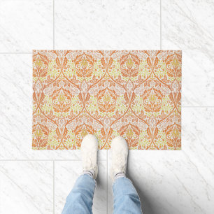 Elegant Orange Floral Pattern Doormat