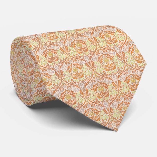 Elegant Orange Floral Pattern Tie (Rolled)