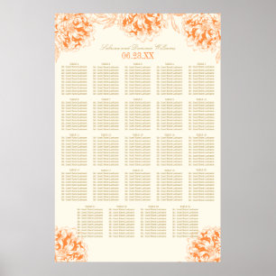 Elegant Orange Floral Peony Wedding Seating Poster