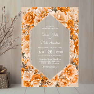Elegant Orange Floral Wedding Acrylic Invitations