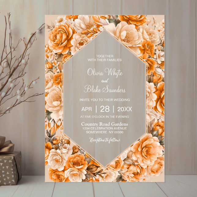 Elegant Orange Floral Wedding Acrylic Invitations (Creator Uploaded)