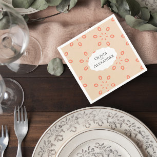 Elegant Orange Floral Wedding Cocktail Napkin