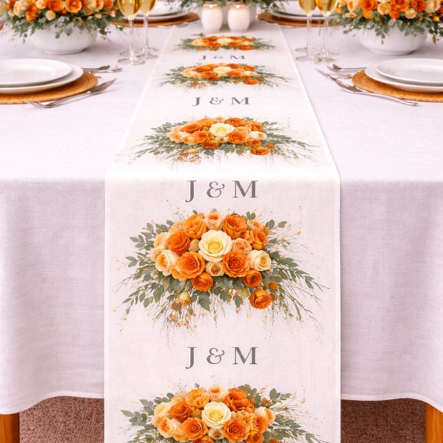 Elegant Orange Floral Wedding Fabric with Monogram (Creator Uploaded)