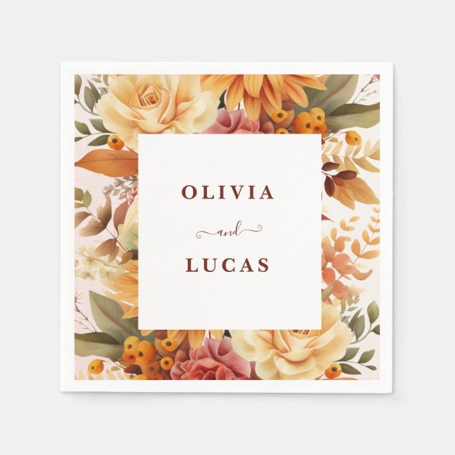 Elegant Orange Flower Frame Wedding Party Napkin (Front)