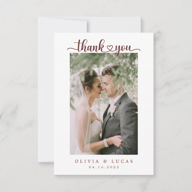 Elegant Orange Flower Frame Wedding Thank You Card (Front)