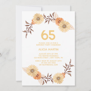 Elegant Orange Flower Gold White Birthday Invitation