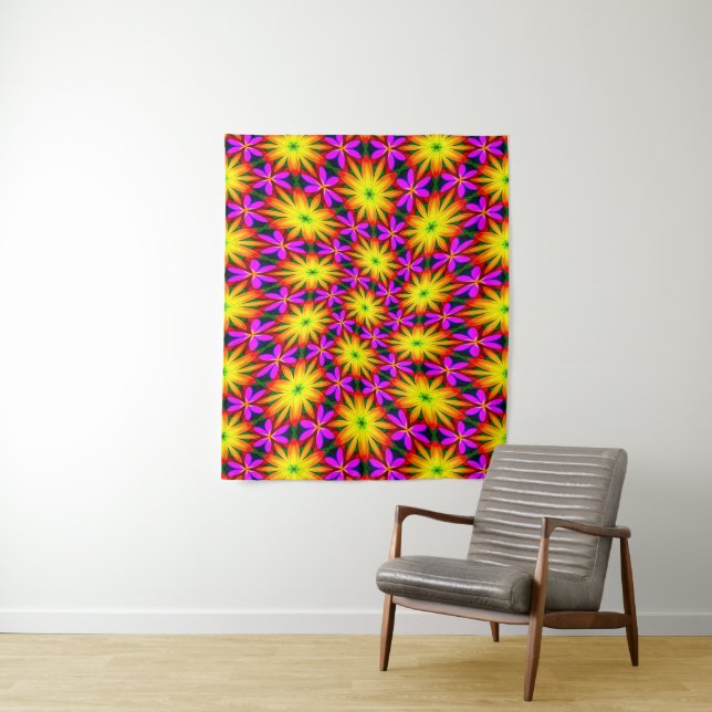 Elegant Orange Flower Pattern Tapestry (In Situ)