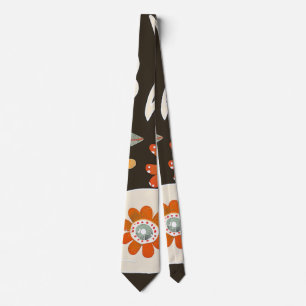 Elegant Orange Flower Pattern Tie