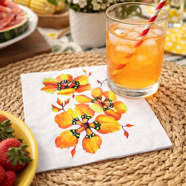 Elegant Orange Flowers - Customise your Own Napkin (Creator Uploaded)