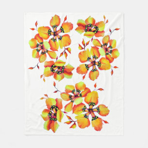 Elegant Orange Flowers Fleece Blanket