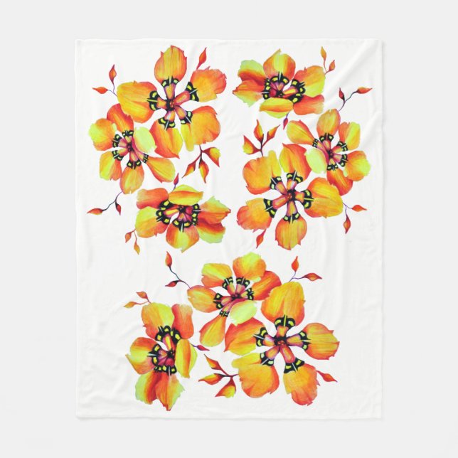 Elegant Orange Flowers Fleece Blanket (Front)