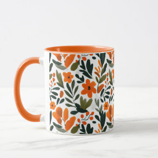Elegant Orange Flowers Spring Botanical Pattern Mug