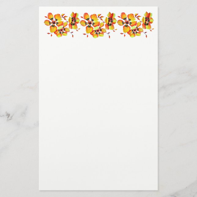Elegant Orange Flowers Stationery (Front)