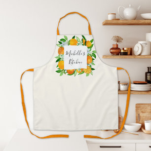 Elegant Orange Fruits and Flowers Botanical Apron