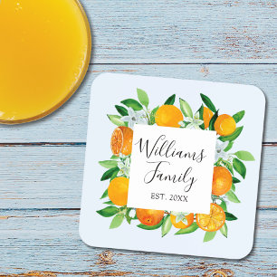 Elegant Orange Fruits and Flowers Summer Floral Coaster