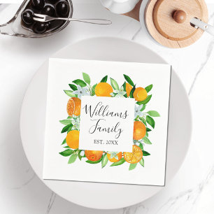Elegant Orange Fruits and Flowers Summer Floral Napkin