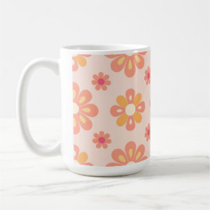 Elegant Orange Geometric Retro Floral Coffee Mug