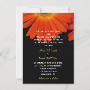 Elegant orange gerbera daisy flowers wedding invitation