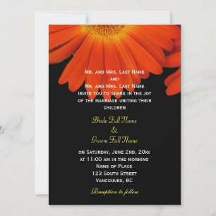 Elegant orange gerbera daisy flowers wedding invitation
